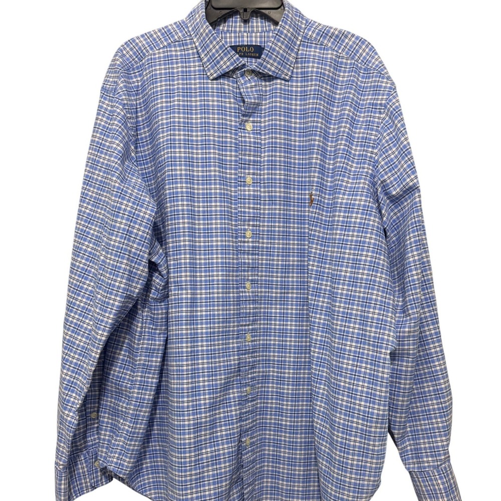 Polo Ralph Lauren Plaid Button Down Shirt Mens 2XB Big & Tall Pony Logo Blue